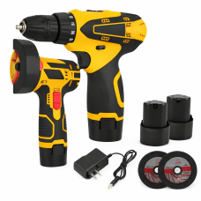 Набір 2в1: акумуляторна міні-болгарка 12V + шуруповерт 12V (Li-Ion 1.5Ah), жовтий