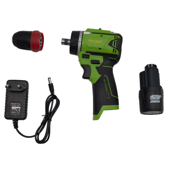 Шуруповерт акумуляторний ProCraft PA12BL DFR 12В (1 АКБ, знімний патрон)