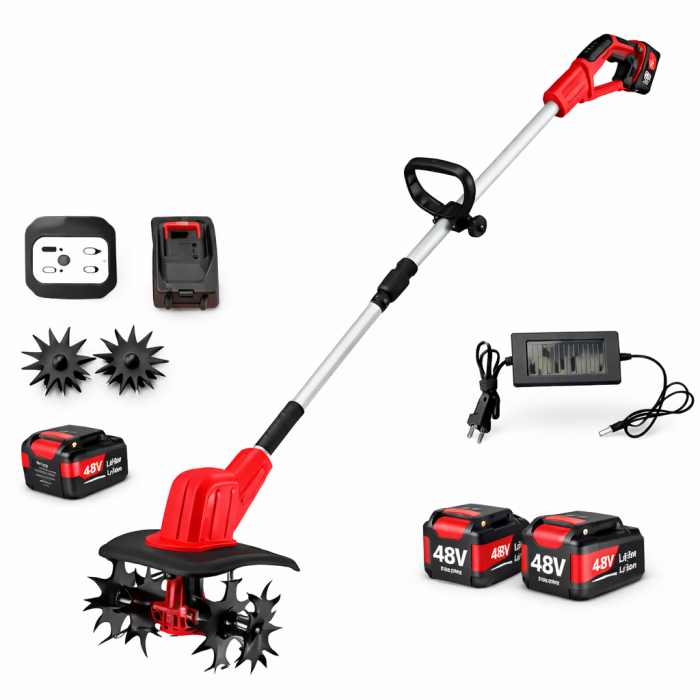 Аккумуляторный культиватор A-1039 48V 2800W бесщеточный 2 АКБ красный