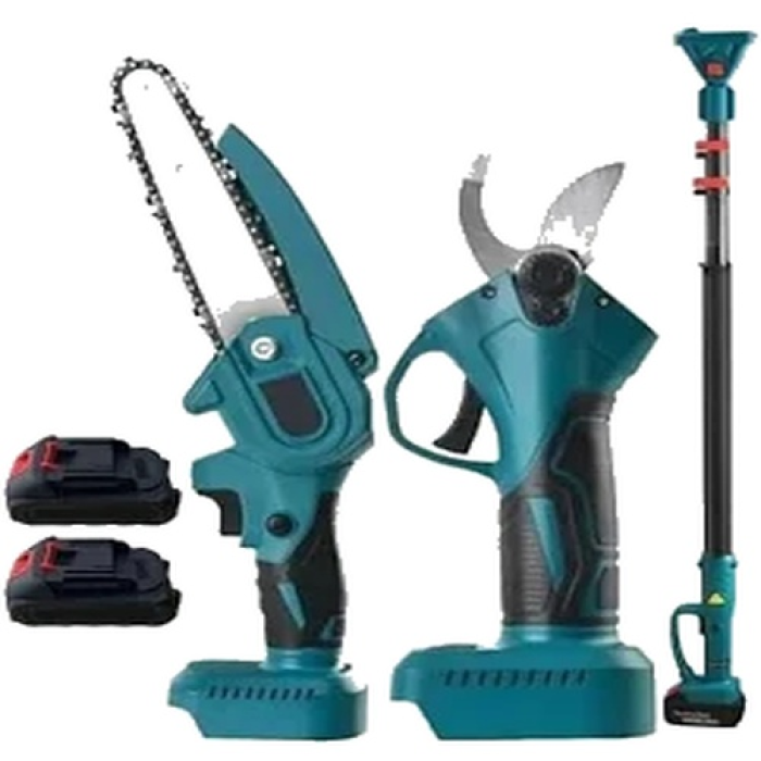 Набір акумуляторного садового інструменту 48V: секатор + масляна міні-пилка 6" + телескопічна штанга