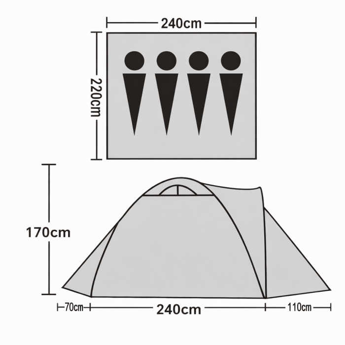 Намет для кемпінгу Lanyu LY-1677D 4-місний з двома тамбурами
