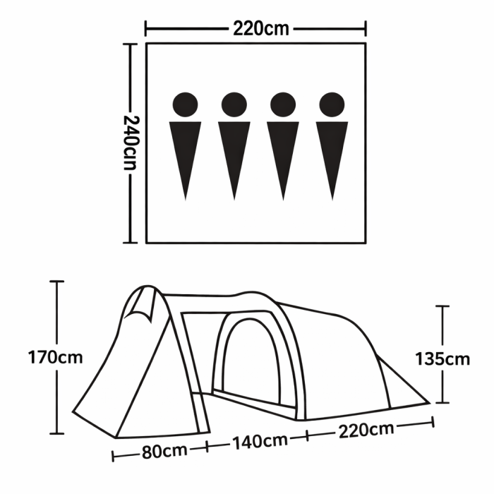 Намет для кемпінгу Lanyu LY-1710 4-місний з навісом 440×240×170 см