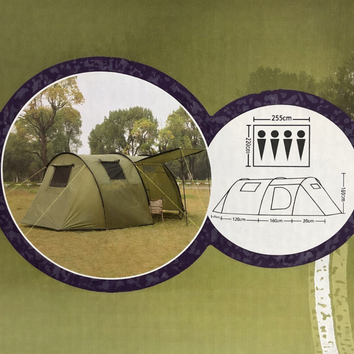 Палатка для кемпинга Lanyu LY-1909-3 4-местная с навесом 470×220×160 см